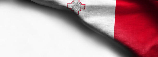 Malta flag waving on white background - right top corne