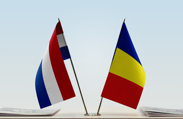 Two flags of Netherlands and Romania