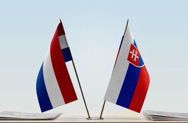 Two flags of Netherlands and Slovakia