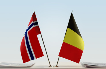 Two flags of Norway and Belgium