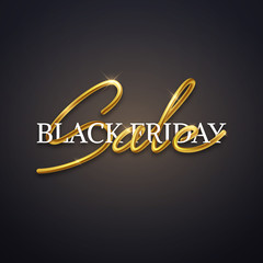 Black friday sale advertisement, interlaced calligraphic text design, realistic blend, vector illustration banner