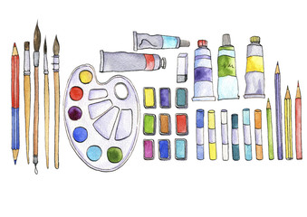 watercolor artistic workspace