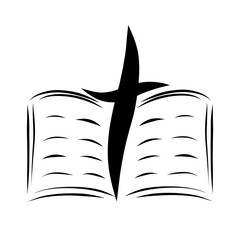 pages of the open Bible and a cross, a sketch