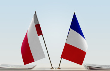 Two flags of Poland and France