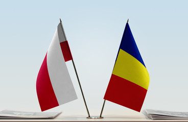 Two flags of Poland and Romania