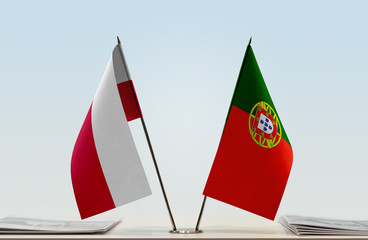 Two flags of Poland and Portugal