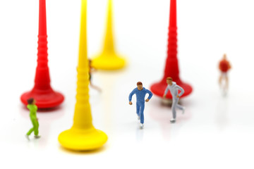 Miniature people : marathon runners on maze ,jogging and running,Active and healthy lifestyle concept.