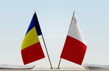 Two flags of Romania and Malta
