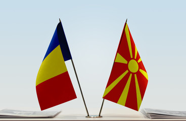 Two flags of Romania and Macedonia FYROM