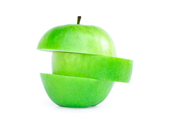 Green apple slice solated on white background,fruit healthy concept
