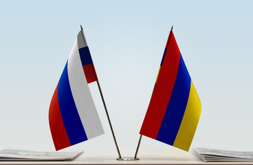 Two flags of Russia and Armenia