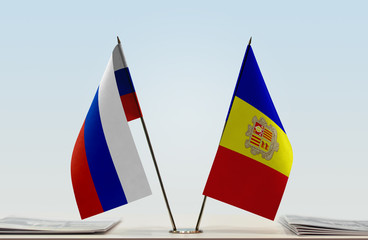 Two flags of Russia and Andorra