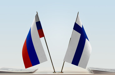 Two flags of Russia and Finland