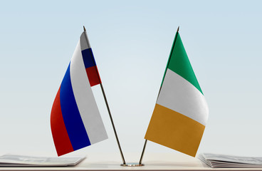 Two flags of Russia and Ireland