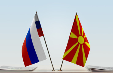 Two flags of Russia and Macedonia FYROM