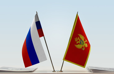 Two flags of Russia and Montenegro