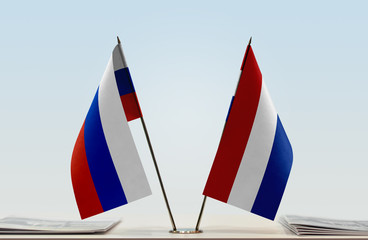 Two flags of Russia and Netherlands