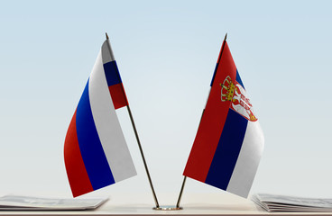 Two flags of Russia and Serbia
