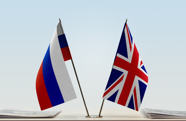 Two flags of Russia and United Kingdom
