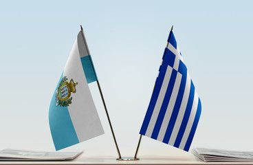 Two flags of San Marino and Greece