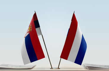 Two flags of Serbia and Netherlands