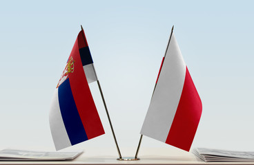 Two flags of Serbia and Poland