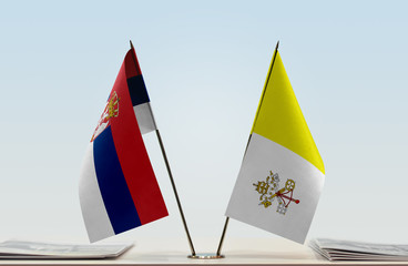 Two flags of Serbia and Vatican City