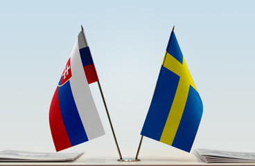 Two flags of Slovakia and Sweden