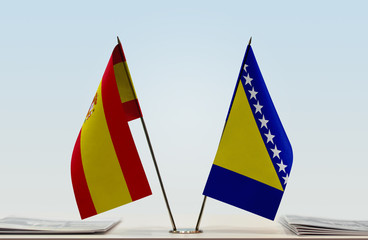 Two flags of Spain and Bosnia and Herzegovina