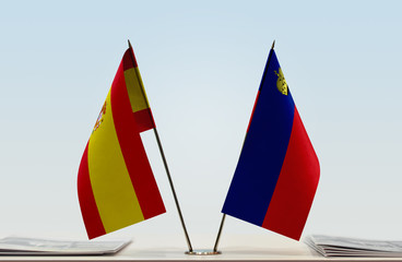Two flags of Spain and Liechtenstein