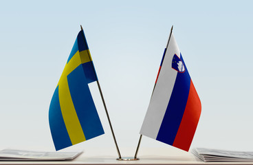 Two flags of Sweden and Slovenia