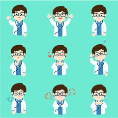 Doctor with different emotions cartoon.