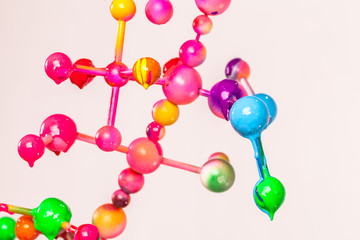 close up color of atom in heart shape are dripping. construction of molecular in heart shape...