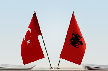 Two flags of Turkey and Albania