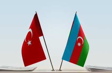 Two flags of Turkey and Azerbaijan