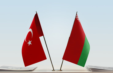 Two flags of Turkey and Belarus