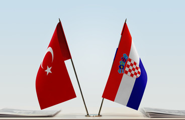 Two flags of Turkey and Croatia