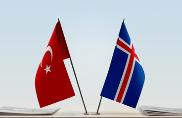 Two flags of Turkey and Iceland