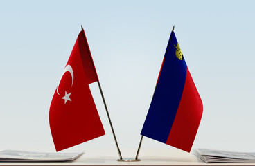 Two flags of Turkey and Liechtenstein