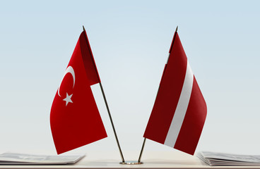 Two flags of Turkey and Latvia