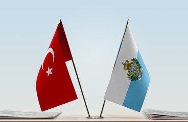 Two flags of Turkey and San Marino