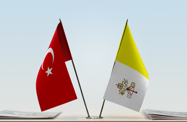 Two flags of Turkey and Vatican