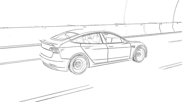 Modern Electric car rides through tunnel