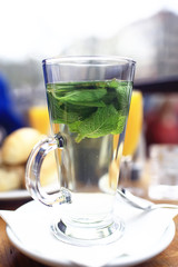 cup of green tea light Chinese green tonic tea