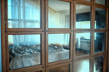 interior house, partition glass door / inside loft bulkhead interior