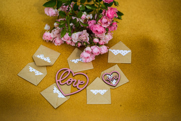 small envelopes with heart and flowers, love letters
