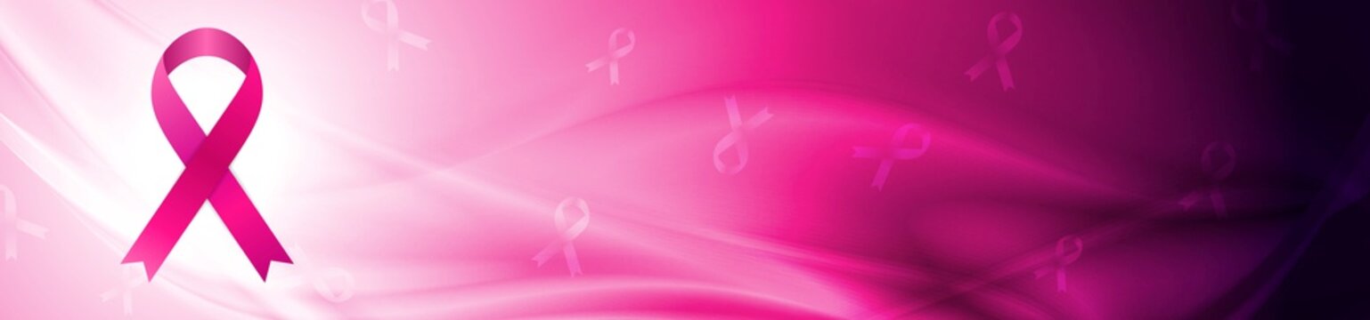 Breast cancer awareness month. Smooth waves and ribbon tape banner design