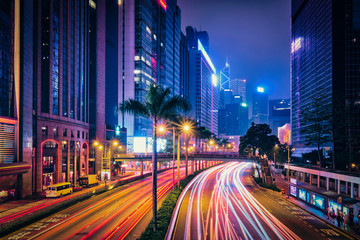 Fototapeta na wymiar Street traffic in Hong Kong at night