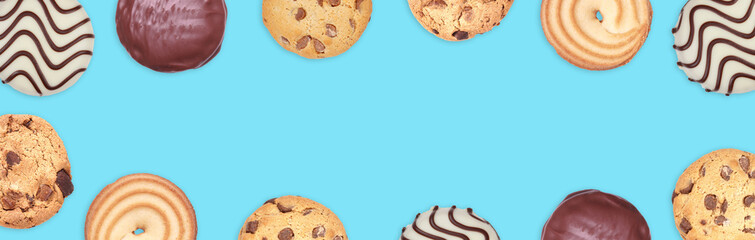 cookies and biscuits border frame in banner or header format with copy space
