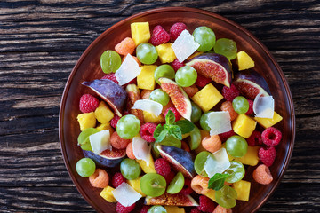 close-up of juicy fruit salad with figs